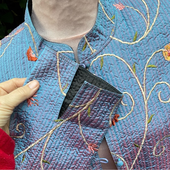 Sam Hilu quilted iridescent periwinkle embroidered floral lightweight jacket S/M - Picture 5 of 11